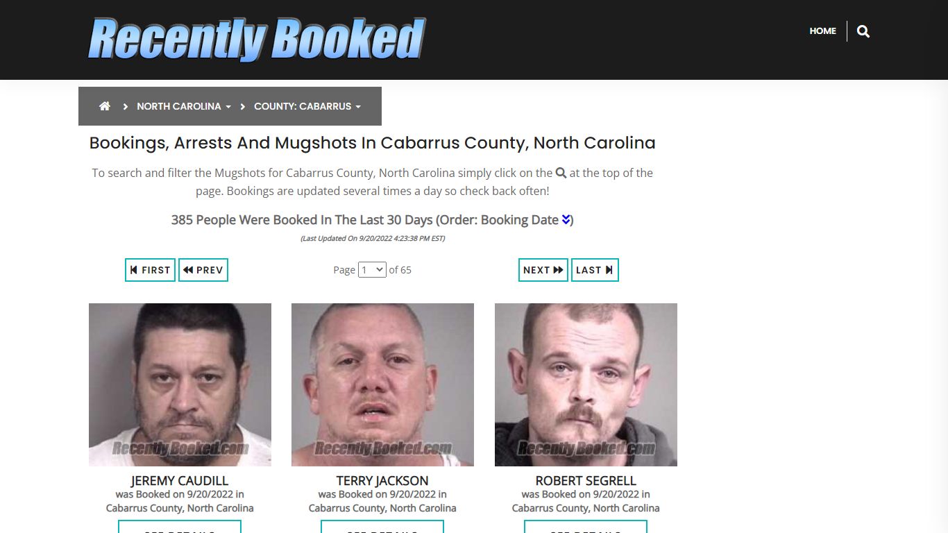 Bookings, Arrests and Mugshots in Cabarrus County, North Carolina
